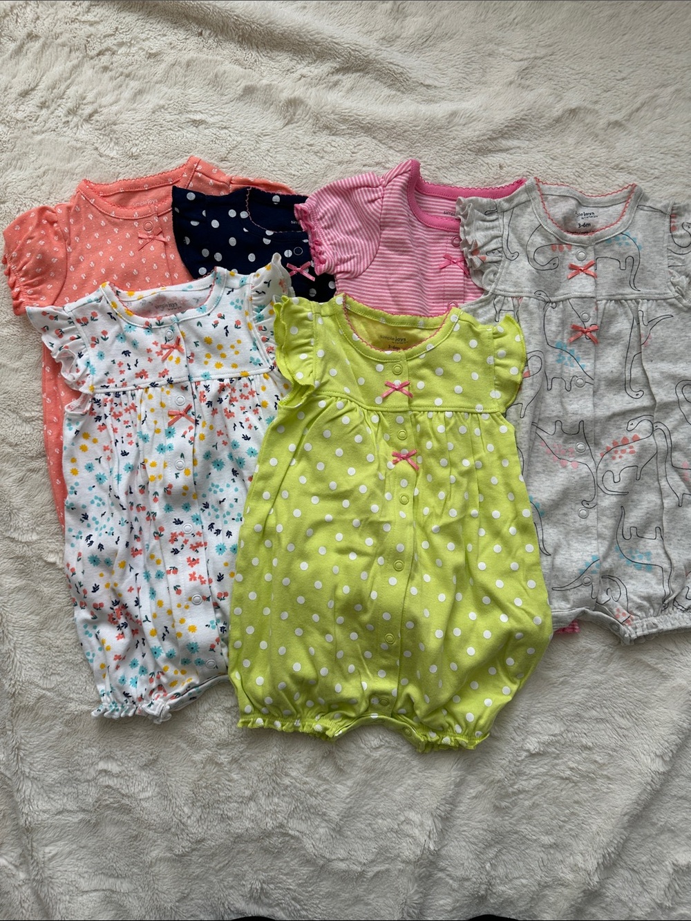 Mixed Baby Girl Romper Bundle - Polka Dot Lime + Floral + Gray Elephant